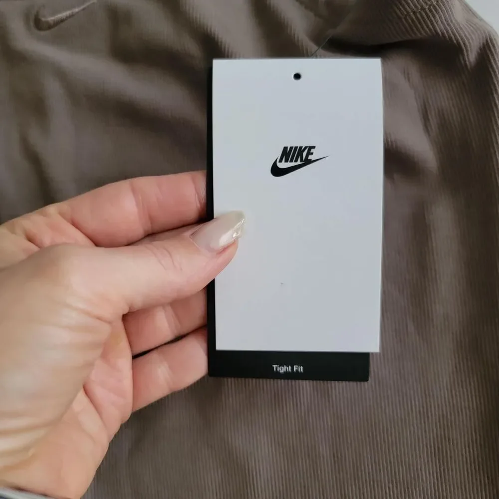 NWT NIKE women's mini-rib stretch tank dress in taupe brown, size small.